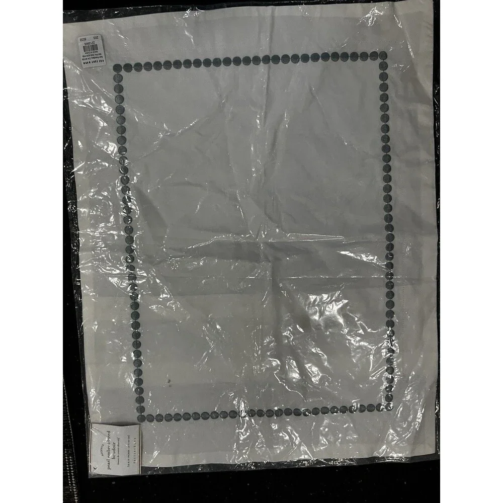 Pottery Barn Pearl Organic Percale Pillow cover 12x16 White green Embroidered